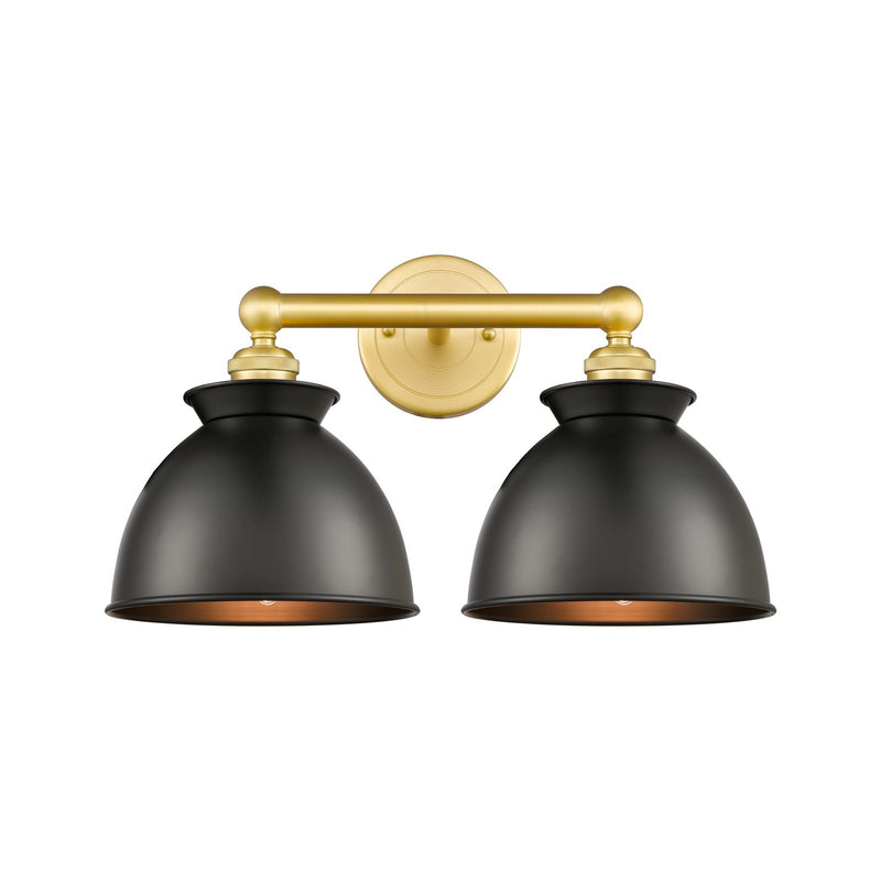 Innovations Adirondack 17in 2-Light Bath Vanity Light | Industrial Farmhouse Satin Gold Steel and Matte Black Metal Shade | Model 616-2W-SG-M14-BK