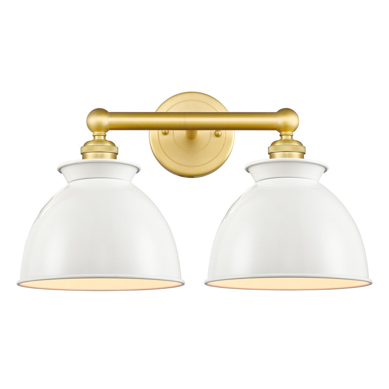 Innovations Adirondack 17in 2-Light Bath Vanity Light | Industrial Farmhouse Satin Gold Steel and Glossy White Metal Shade | Model 616-2W-SG-M14-W