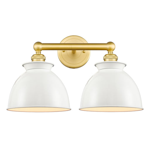 Innovations Adirondack 17in 2-Light Bath Vanity Light | Industrial Farmhouse Satin Gold Steel and Glossy White Metal Shade | Model 616-2W-SG-M14-W