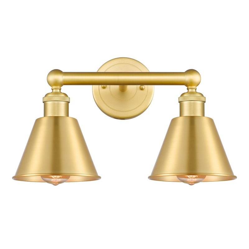 Innovations Smithfield 16in 2-Light Bath Vanity Light | Industrial Farmhouse Satin Gold Steel and Cast Brass with Satin Gold Metal | Model 616-2W-SG-M8-SG