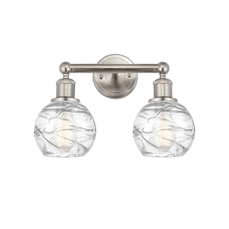 Innovations Athens Deco Swirl 15in 2-Light Bath Vanity Light | Industrial Brushed Satin Nickel and Clear Deco Swirl Glass | Model 616-2W-SN-G1213-6CL