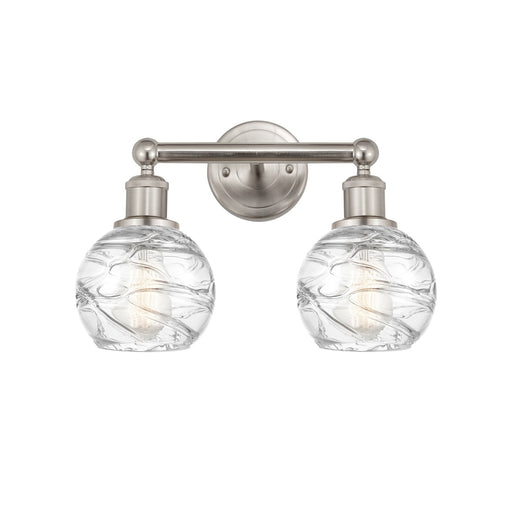 Innovations Athens Deco Swirl 15in 2-Light Bath Vanity Light | Industrial Brushed Satin Nickel and Clear Deco Swirl Glass | Model 616-2W-SN-G1213-6CL