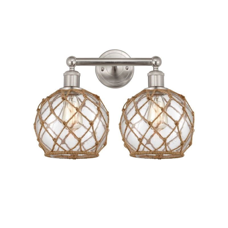 Innovations Farmhouse Rope 17in 2-Light Bath Vanity Light | Industrial Brushed Satin Nickel and Clear Glass with Brown Rope | Model 616-2W-SN-G122-8RB