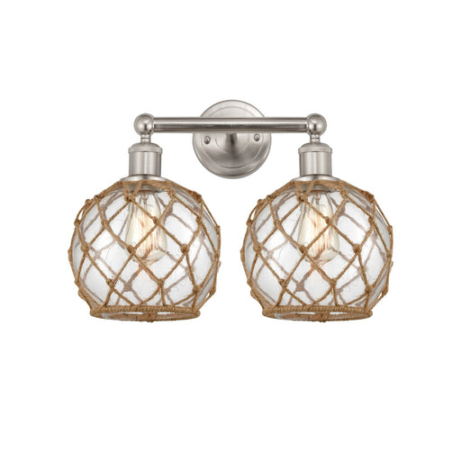 Innovations Farmhouse Rope 17in 2-Light Bath Vanity Light | Industrial Brushed Satin Nickel and Clear Glass with Brown Rope | Model 616-2W-SN-G122-8RB