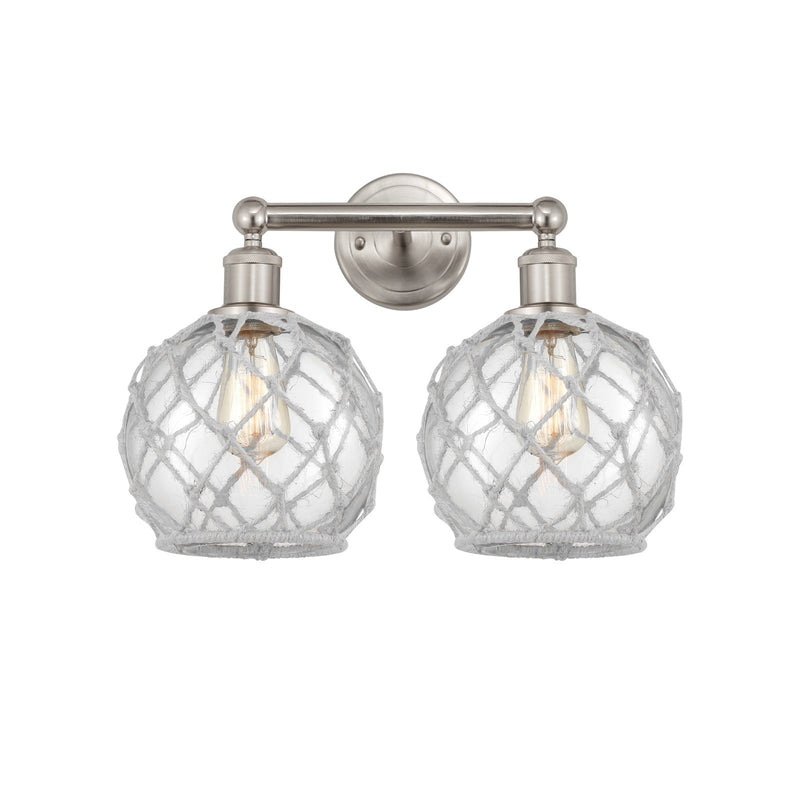Innovations Farmhouse Rope 17in 2-Light Bath Vanity Light | Industrial Brushed Satin Nickel and Clear Glass with White Rope | Model 616-2W-SN-G122-8RW