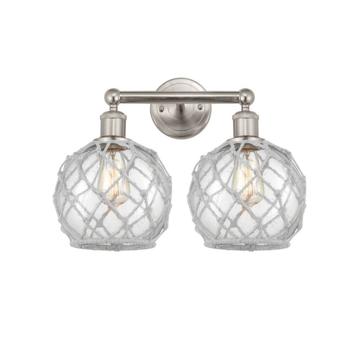 Innovations Farmhouse Rope 17in 2-Light Bath Vanity Light | Industrial Brushed Satin Nickel and Clear Glass with White Rope | Model 616-2W-SN-G122-8RW