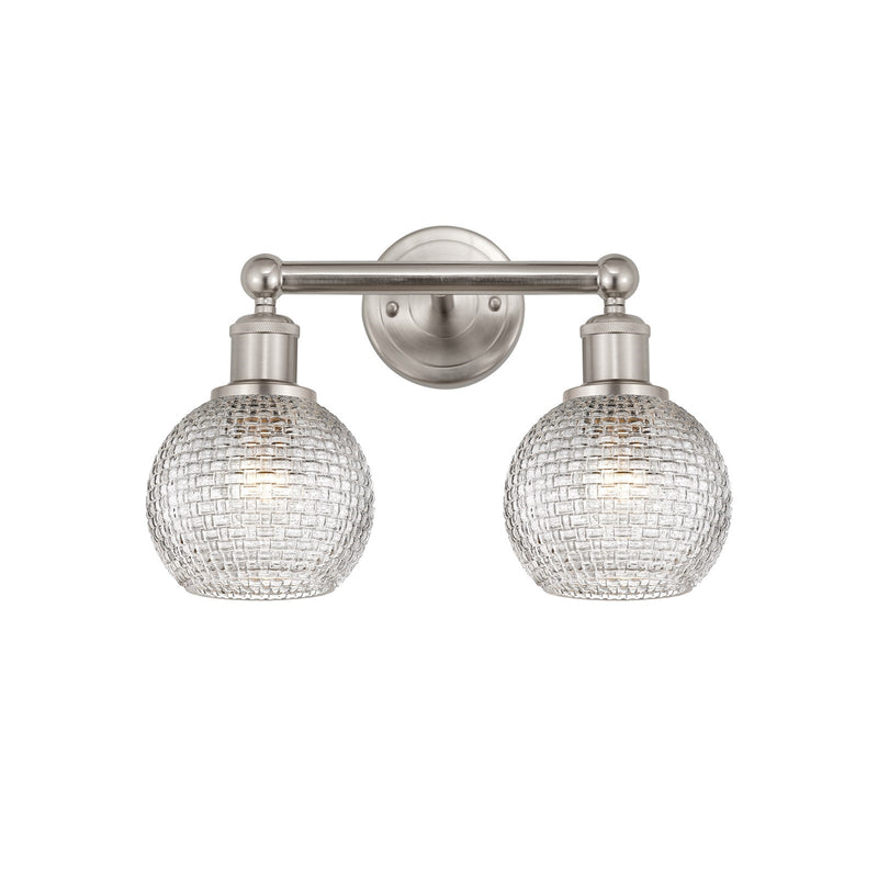 Innovations Athens 15in 2-Light Bath Vanity Light | Brushed Satin Nickel Steel and Clear Basket Weave Glass | Bathroom Vanity | Model 616-2W-SN-G122C-6CL