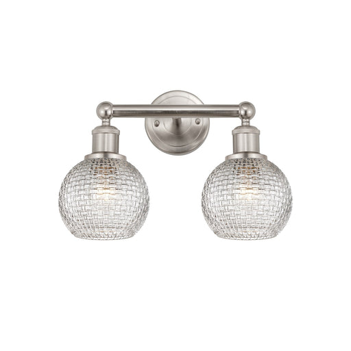 Innovations Athens 15in 2-Light Bath Vanity Light | Brushed Satin Nickel Steel and Clear Basket Weave Glass | Bathroom Vanity | Model 616-2W-SN-G122C-6CL