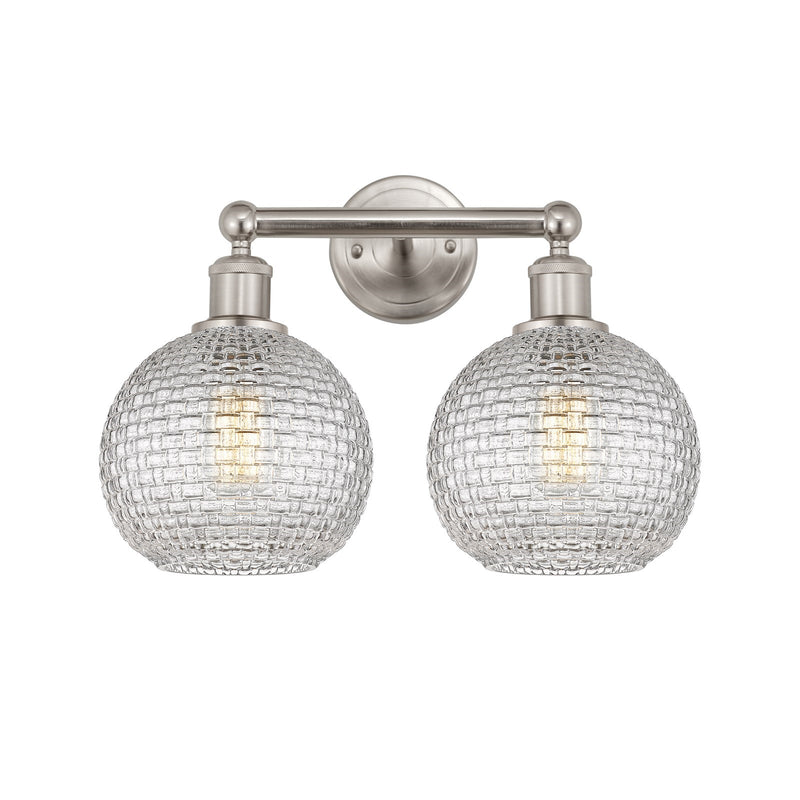 Innovations Athens 17in 2-Light Bath Vanity | Modern Farmhouse Satin Nickel Steel and Clear Basket Weave Glass | Bathroom | Model 616-2W-SN-G122C-8CL