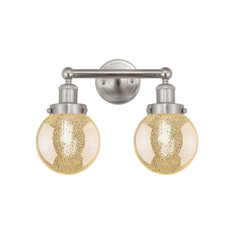 Innovations Beacon 15in 2-Light Bath Vanity | Industrial Brushed Satin Nickel and Mercury Ribbed Glass | Bathroom Vanity | 15 x | Model 616-2W-SN-G208-6