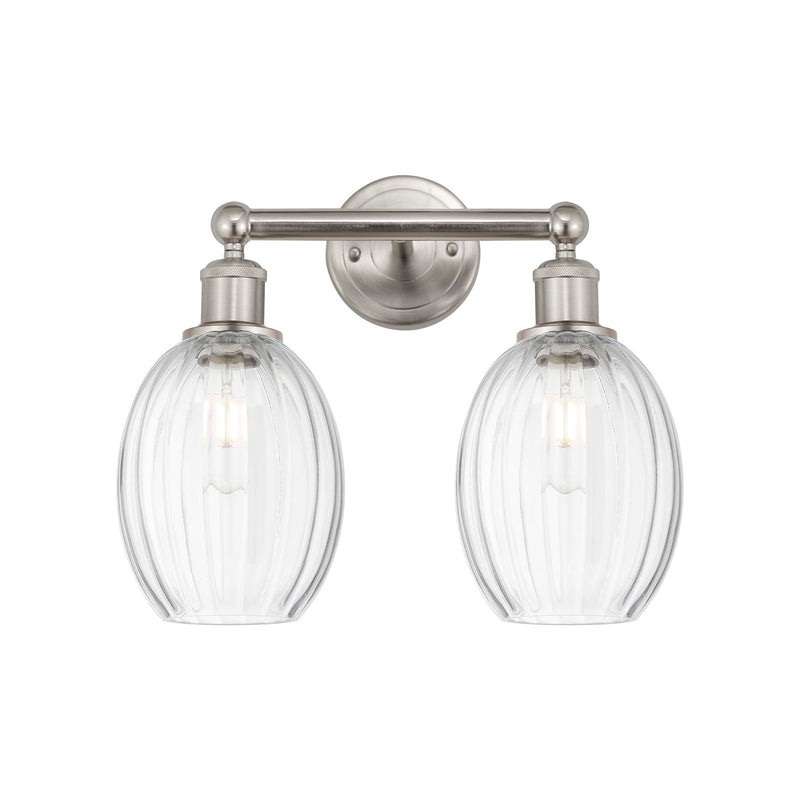 Innovations Preston Bulb 15in 2-Light Bath Vanity Light | Industrial Brushed Satin Nickel and Clear Glass | Bathroom Vanity & | Model 616-2W-SN-G459-6CL