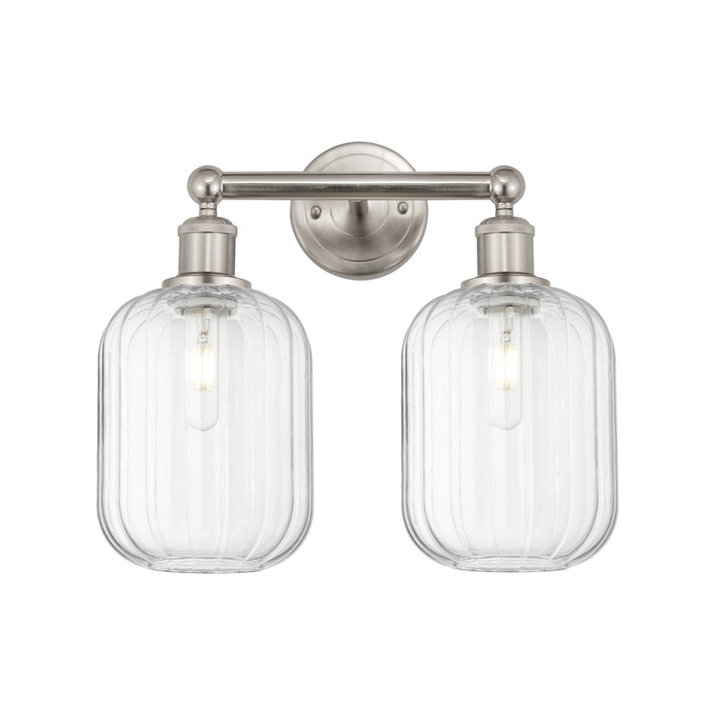 Innovations Preston Cylinder 16in 2-Light Bath Vanity Light | Industrial Brushed Satin Nickel and Clear Glass | Bathroom Vanity | Model 616-2W-SN-G460-7CL