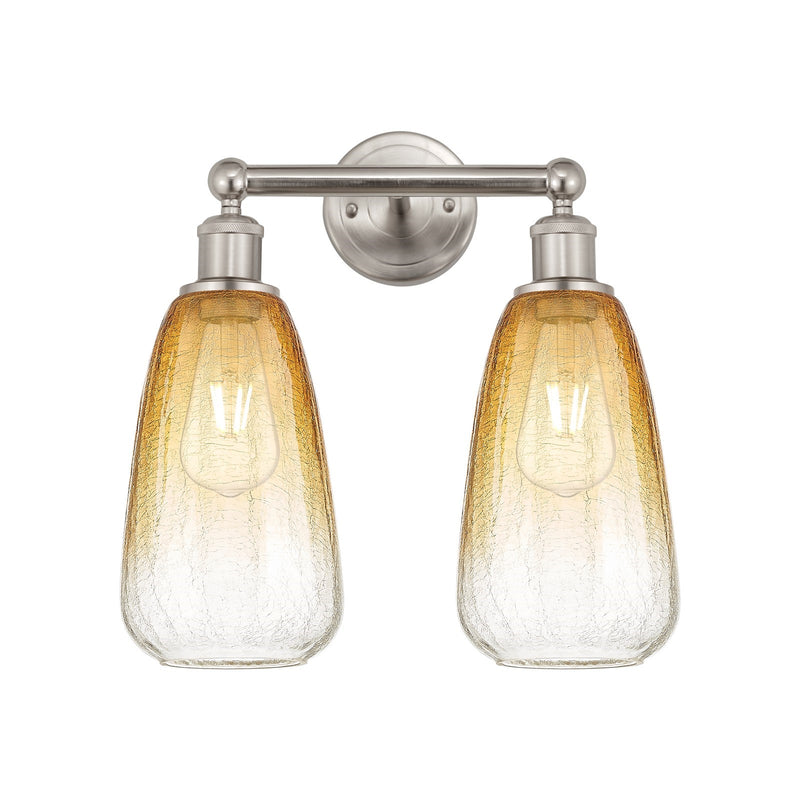 Innovations Brookhaven Almond 15in 2-Light Bath Vanity Light | Industrial Brushed Satin Nickel and Amber Glass | Bathroom | Model 616-2W-SN-G480-6AM