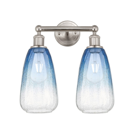 Innovations Brookhaven Almond 15in 2-Light Bath Vanity Light | Industrial Brushed Satin Nickel and Sapphire Blue Glass | Model 616-2W-SN-G480-6SB