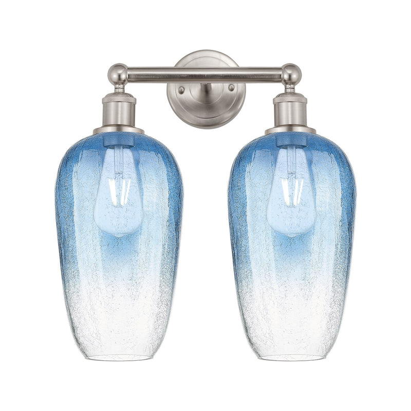 Innovations Brookhaven Flute 16in 2-Light Bath Vanity Light | Industrial Brushed Satin Nickel and Sapphire Blue Glass | Model 616-2W-SN-G484-7SB