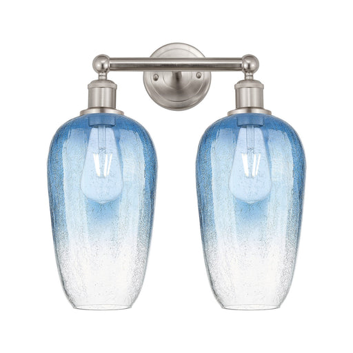 Innovations Brookhaven Flute 16in 2-Light Bath Vanity Light | Industrial Brushed Satin Nickel and Sapphire Blue Glass | Model 616-2W-SN-G484-7SB