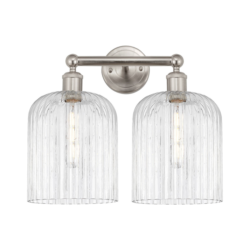 Innovations Bridal Veil 14in 2-Light Bath Vanity | Art Nouveau Brushed Satin Nickel and Clear Ribbed Glass | Bathroom & Powder | Model 616-2W-SN-G559-8CL
