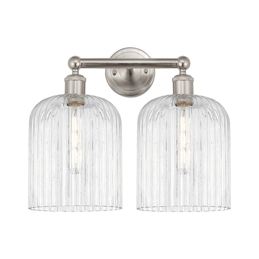 Innovations Bridal Veil 14in 2-Light Bath Vanity | Art Nouveau Brushed Satin Nickel and Clear Ribbed Glass | Bathroom & Powder | Model 616-2W-SN-G559-8CL