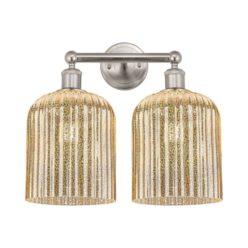 Innovations Bridal Veil 14in 2-Light Bath Vanity | Industrial Art Nouveau Brushed Satin Nickel and Mercury Ribbed Glass | Model 616-2W-SN-G559-8ME