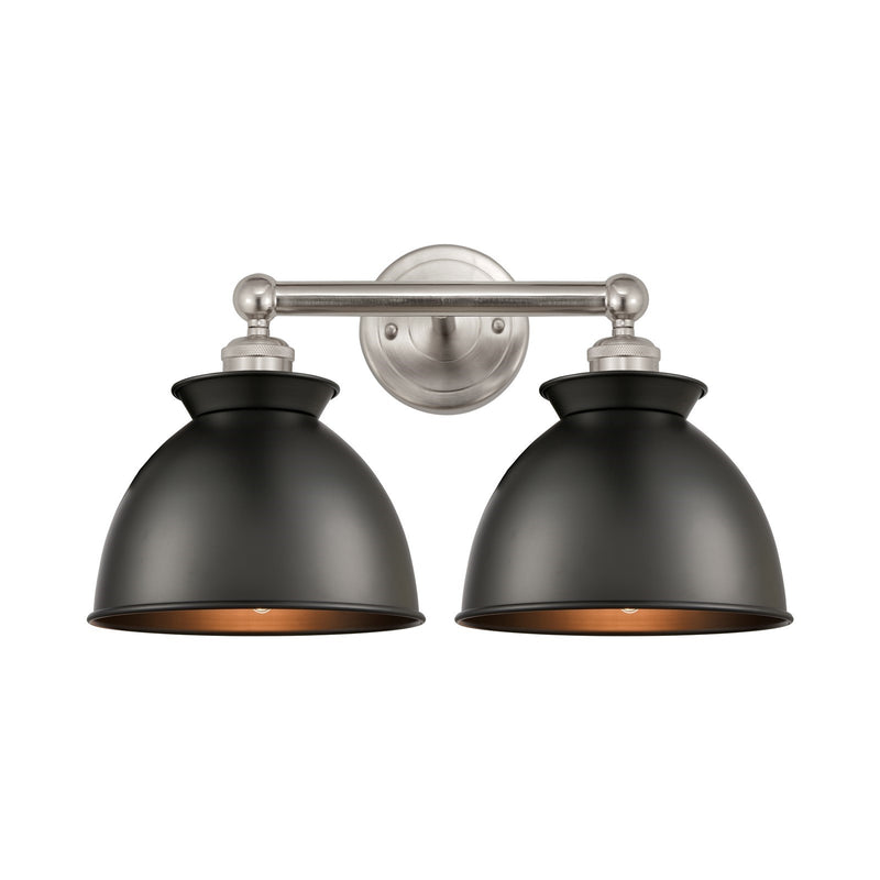 Innovations Adirondack 17in 2-Light Bath Vanity | Industrial Farmhouse Brushed Satin Nickel and Matte Black Metal Shade | Model 616-2W-SN-M14-BK