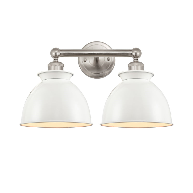 Innovations Adirondack 17in 2-Light Bath Vanity Light | Industrial Farmhouse Brushed Satin Nickel and Glossy White Metal Shade | Model 616-2W-SN-M14-W