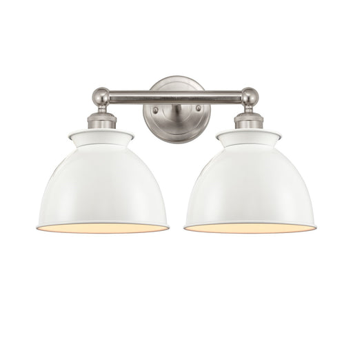 Innovations Adirondack 17in 2-Light Bath Vanity Light | Industrial Farmhouse Brushed Satin Nickel and Glossy White Metal Shade | Model 616-2W-SN-M14-W