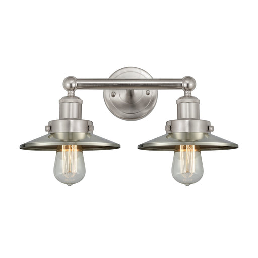 Innovations Railroad 17in 2-Light Bath Vanity | Traditional Industrial Brushed Satin Nickel Metal Shade | Bathroom Vanity Light | Model 616-2W-SN-M2-SN