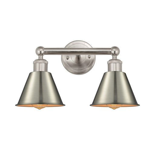 Innovations Smithfield 16in 2-Light Bath Vanity Light | Industrial Farmhouse Brushed Satin Nickel Metal Cone Shade | Bathroom | Model 616-2W-SN-M8-SN