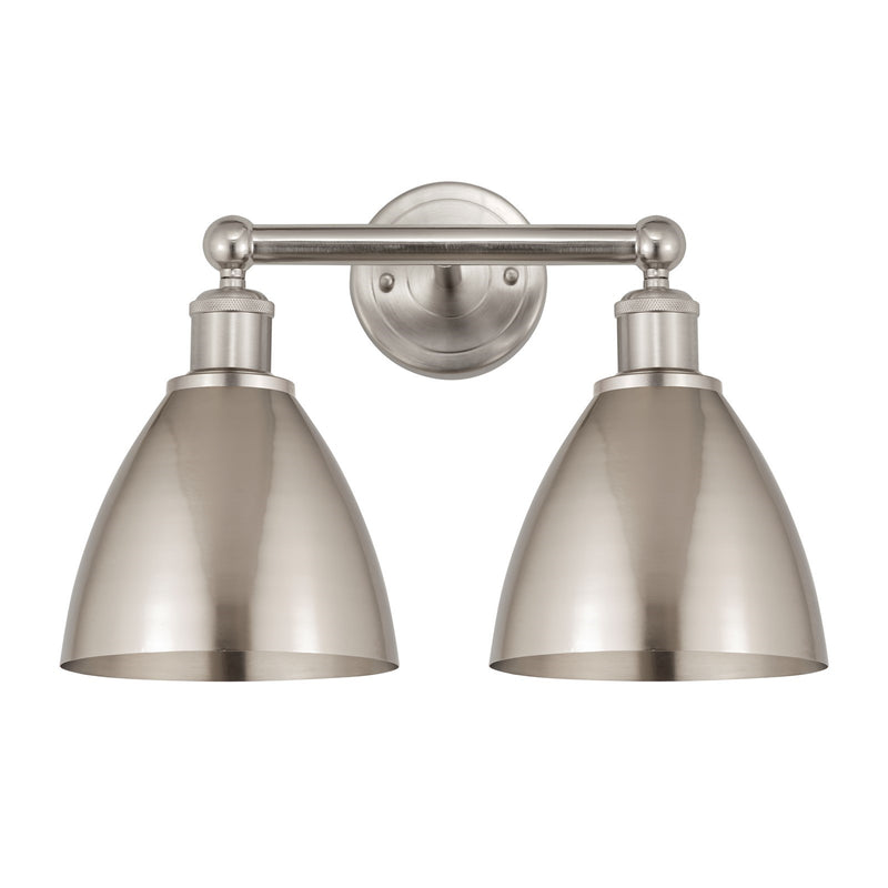 Innovations Bristol 17in 2-Light Bath Vanity Light | Industrial Farmhouse Brushed Satin Nickel Steel and Metal Shade | Model 616-2W-SN-MBD-75-SN
