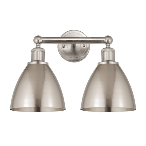 Innovations Bristol 17in 2-Light Bath Vanity Light | Industrial Farmhouse Brushed Satin Nickel Steel and Metal Shade | Model 616-2W-SN-MBD-75-SN