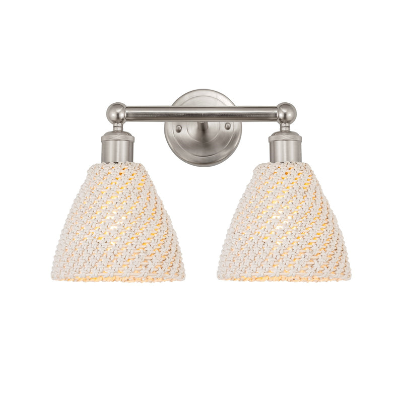Innovations Bristol Natural 17in 2-Light Bath Vanity Light | Industrial Brushed Satin Nickel and Natural Fiber Dome Shade | Model 616-2W-SN-NBD-75-NAT