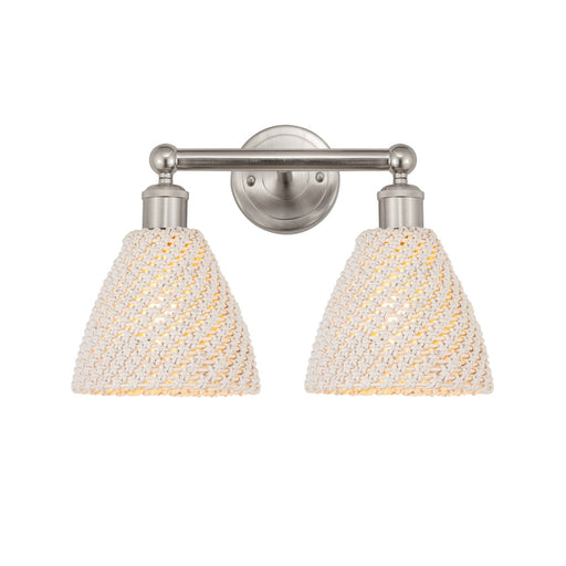 Innovations Bristol Natural 17in 2-Light Bath Vanity Light | Industrial Brushed Satin Nickel and Natural Fiber Dome Shade | Model 616-2W-SN-NBD-75-NAT