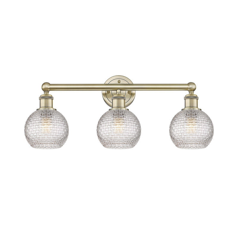 Innovations Athens 24in 3-Light Bath Vanity | Modern Farmhouse Antique Brass Steel and Clear Basket Weave Glass | Bathroom | Model 616-3W-AB-G122C-6CL