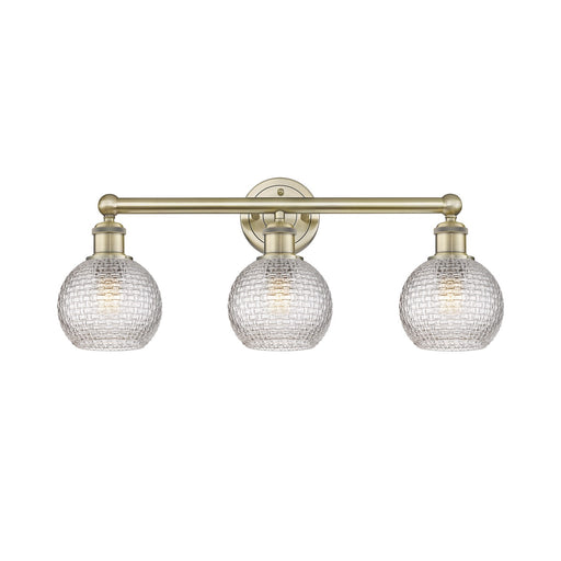 Innovations Athens 24in 3-Light Bath Vanity | Modern Farmhouse Antique Brass Steel and Clear Basket Weave Glass | Bathroom | Model 616-3W-AB-G122C-6CL