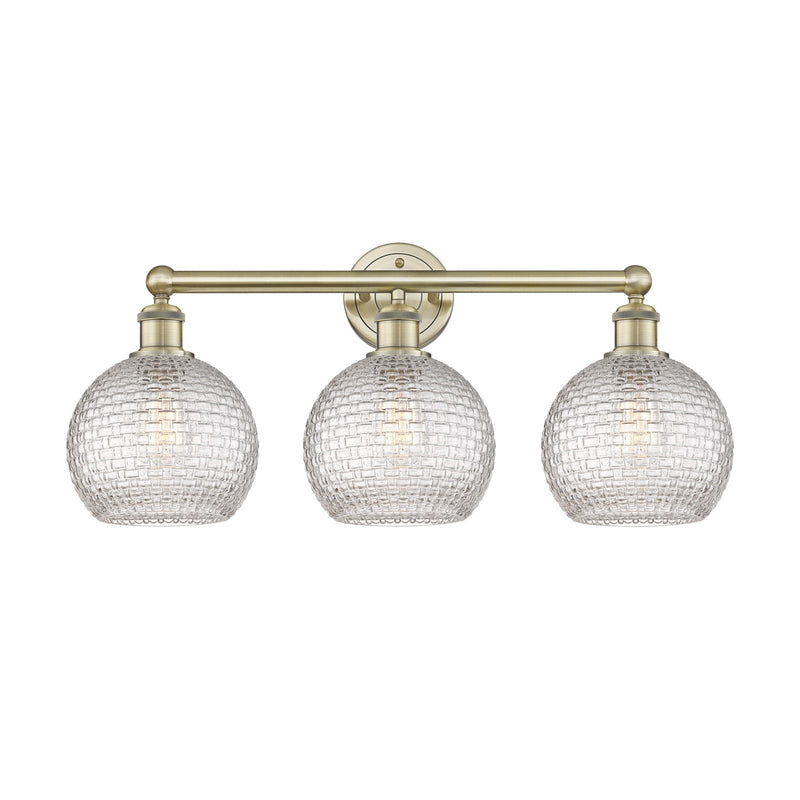 Innovations Athens 26in 3-Light Bath Vanity Light | Modern Farmhouse Antique Brass and Clear Basket Weave Glass | Bathroom | Model 616-3W-AB-G122C-8CL