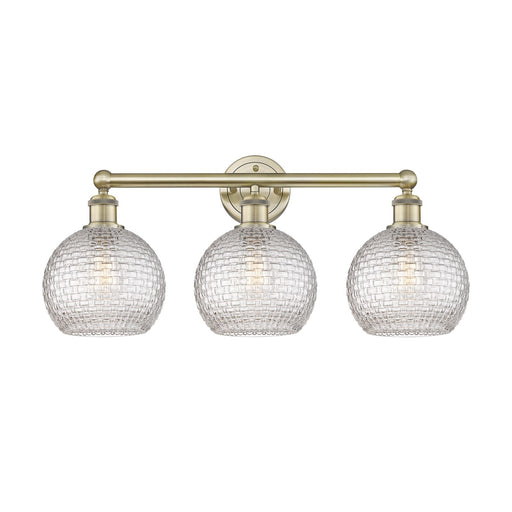 Innovations Athens 26in 3-Light Bath Vanity Light | Modern Farmhouse Antique Brass and Clear Basket Weave Glass | Bathroom | Model 616-3W-AB-G122C-8CL