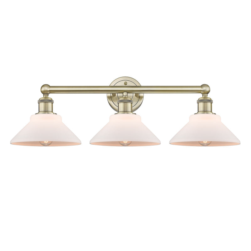 Innovations Orwell 26in 3-Light Bath Vanity Light | Industrial Antique Brass and Matte White Glass | Bathroom Vanity | 26.38 x 9.25 | Model 616-3W-AB-G131