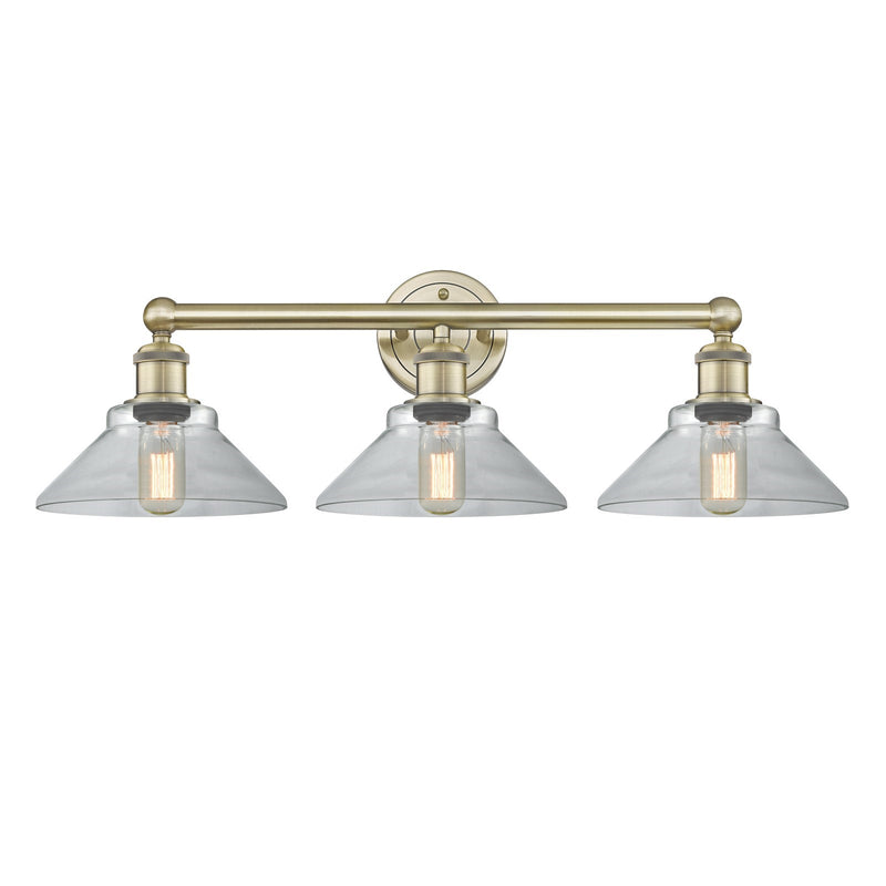 Innovations Orwell 26in 3-Light Bath Vanity Light | Industrial Antique Brass Steel and Clear Cone Glass | Bathroom Vanity | 26.38 x | Model 616-3W-AB-G132