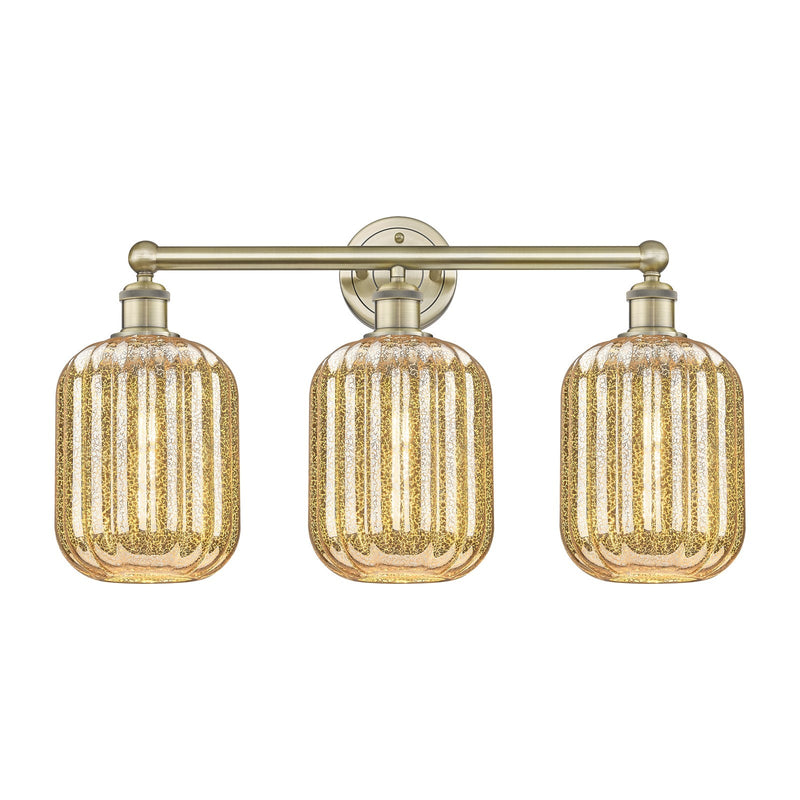 Innovations Preston Cylinder 25in 3-Light Bath Vanity Light | Industrial Antique Brass Steel and Mercury Glass | Bathroom | Model 616-3W-AB-G460-7ME