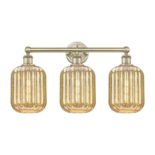 Innovations Preston Cylinder 25in 3-Light Bath Vanity Light | Industrial Antique Brass Steel and Mercury Glass | Bathroom | Model 616-3W-AB-G460-7ME