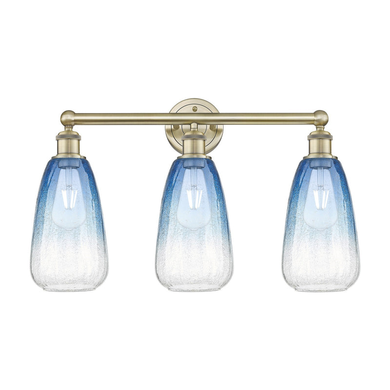 Innovations Brookhaven Almond 24in 3-Light Bath Vanity Light | Industrial Antique Brass and Sapphire Blue Glass | Bathroom | Model 616-3W-AB-G480-6SB