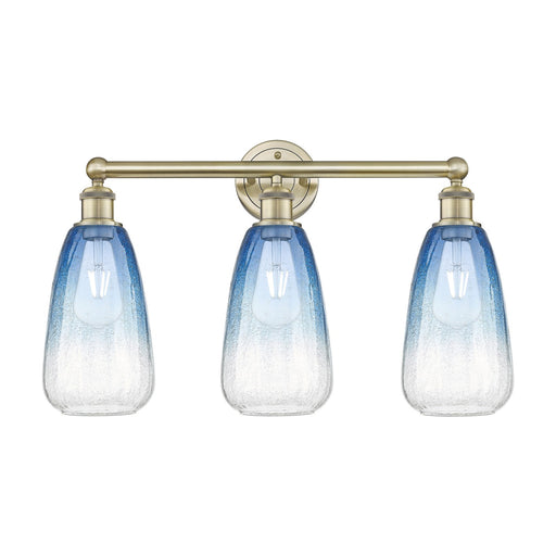 Innovations Brookhaven Almond 24in 3-Light Bath Vanity Light | Industrial Antique Brass and Sapphire Blue Glass | Bathroom | Model 616-3W-AB-G480-6SB