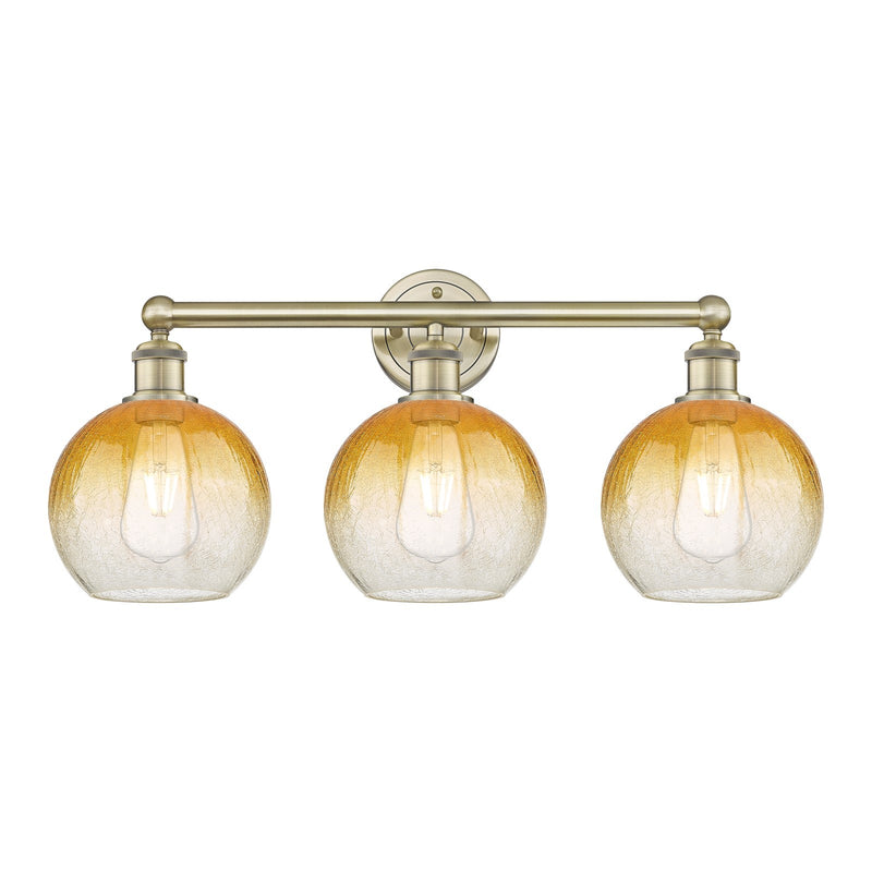 Innovations Brookhaven Globe 26in 3-Light Bath Vanity Light | Industrial Antique Brass and Amber Glass | Bathroom Vanity | Model 616-3W-AB-G483-8AM