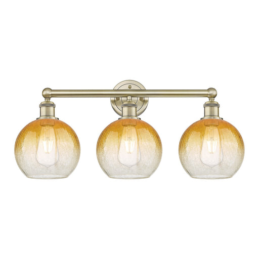 Innovations Brookhaven Globe 26in 3-Light Bath Vanity Light | Industrial Antique Brass and Amber Glass | Bathroom Vanity | Model 616-3W-AB-G483-8AM