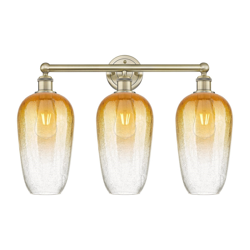 Innovations Brookhaven Flute 25in 3-Light Bath Vanity Light | Industrial Antique Brass Steel and Amber Glass | Bathroom Vanity | Model 616-3W-AB-G484-7AM