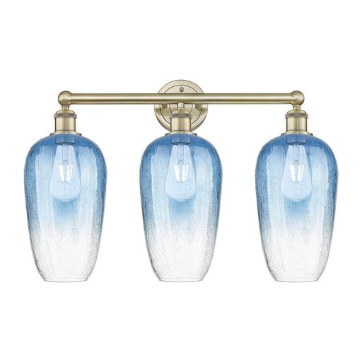 Innovations Brookhaven Flute 25in 3-Light Bath Vanity | Industrial Antique Brass Steel and Sapphire Blue Glass | Bathroom | Model 616-3W-AB-G484-7SB