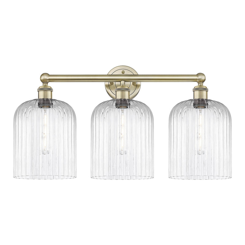 Innovations Bridal Veil 23in 3-Light Bath Vanity | Art Nouveau Industrial Antique Brass and Clear Ribbed Glass | Bathroom | Model 616-3W-AB-G559-8CL