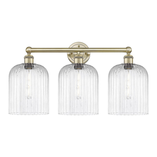 Innovations Bridal Veil 23in 3-Light Bath Vanity | Art Nouveau Industrial Antique Brass and Clear Ribbed Glass | Bathroom | Model 616-3W-AB-G559-8CL