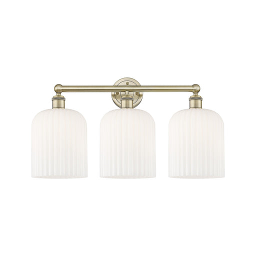 Innovations Bridal Veil 23in 3-Light Bath Vanity Light | Art Nouveau Antique Brass and Gloss White Ribbed Glass | Bathroom | Model 616-3W-AB-G559-8GWH