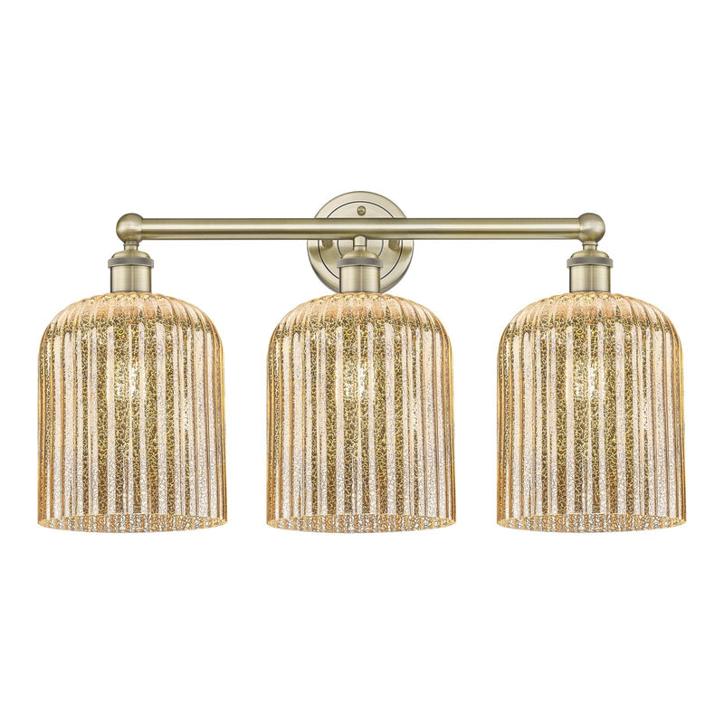 Innovations Bridal Veil 23in 3-Light Bath Vanity | Art Nouveau Industrial Antique Brass and Mercury Ribbed Glass | Bathroom | Model 616-3W-AB-G559-8ME
